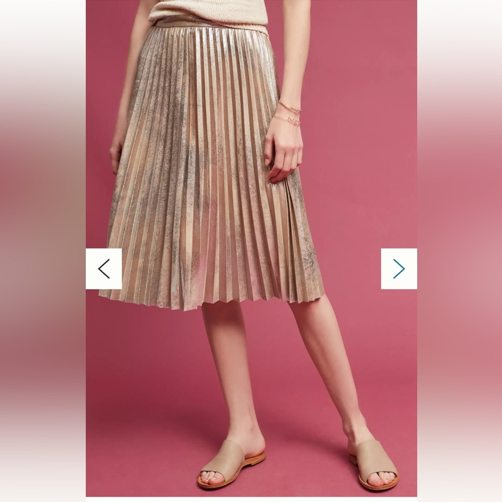 NWOT Anthropologie Maeve Pleated Metallic Gold Silver MIDI Skirt Holiday NYE M - Picture 3 of 7